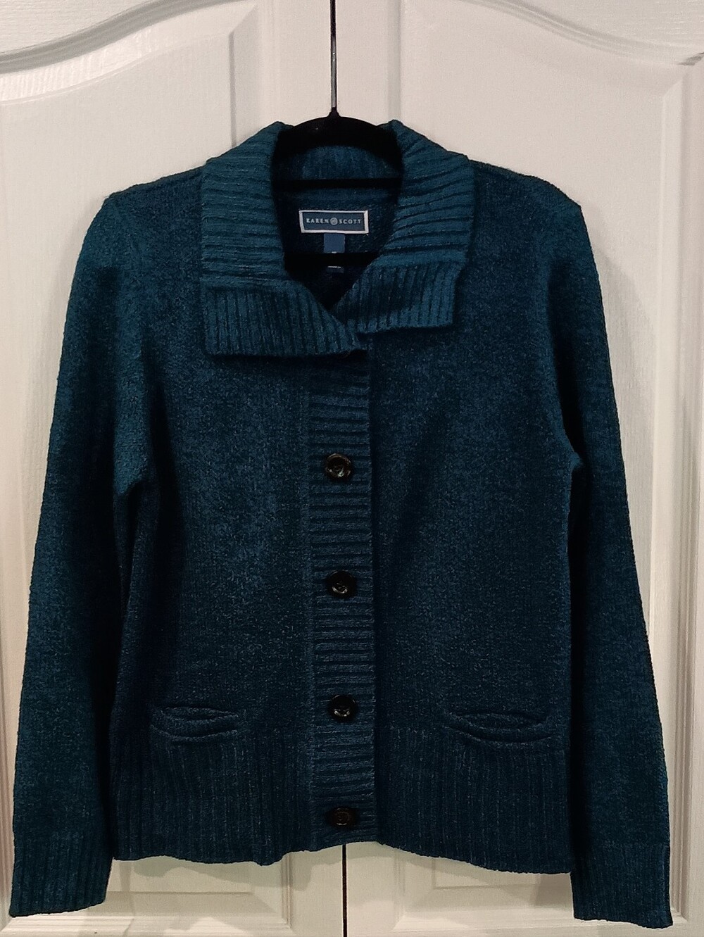 Karen Scott Deep Teal Button-Front Cardigan Sweater